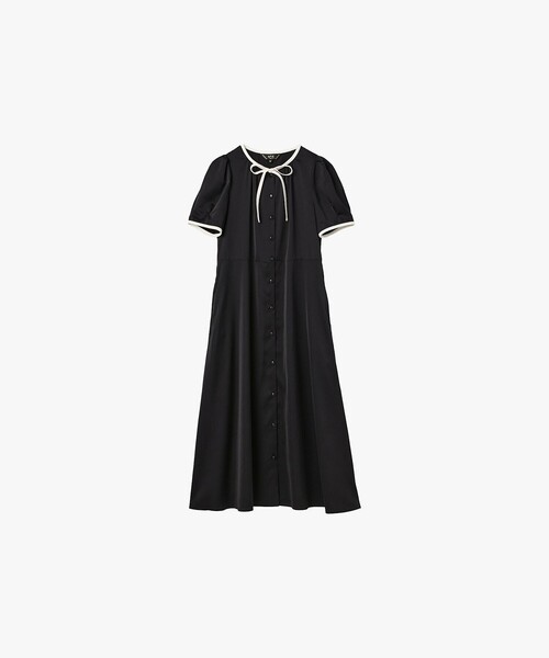 To b. by agnes b.（トゥービーバイアニエスベー）の「WEBスペシャル ポリエステル バイカラー 半袖 ワンピース（ワンピース・レディース・ブラック・40/38/36）」の2枚目の写真