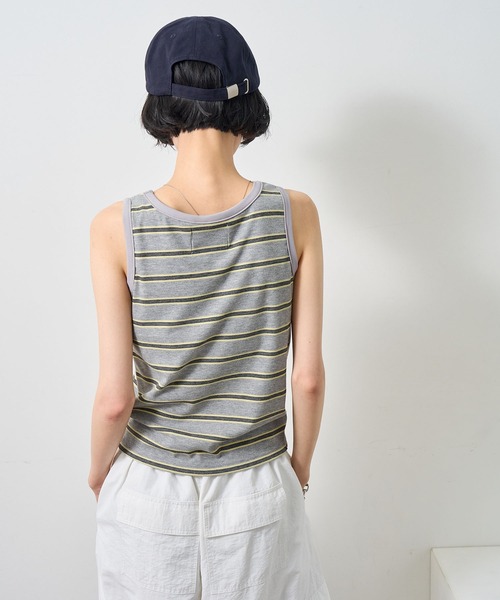 NOGLE(ノグル)の「【NOGLE/ノグル】ボーダーヘンリーネックリブタンクトップ/カップ付き(タンクトップ・レディース・アイボリー/ブラウン/ブルー/グレー・FREE)」の13枚目の写真