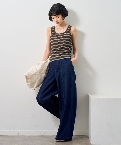 NOGLE(ノグル)の「【NOGLE/ノグル】ボーダーヘンリーネックリブタンクトップ/カップ付き(タンクトップ・レディース・アイボリー/ブラウン/ブルー/グレー・FREE)」の21枚目の写真