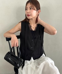 Vネックレースデザインベスト ネックリボンデザイン