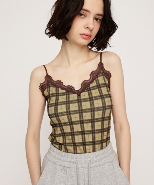 SLY(スライ)の「LIMITED ITEM CHECK PRINT LACE CAMI チェックプリントレースキャミ 春服 夏服(キャミソール・レディース・ベージュ系その他/ブラック系その他2・FREE)」の2枚目の写真