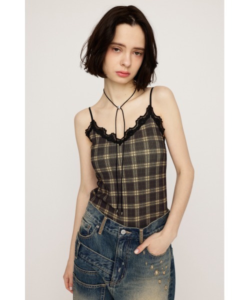 SLY(スライ)の「LIMITED ITEM CHECK PRINT LACE CAMI チェックプリントレースキャミ 春服 夏服(キャミソール・レディース・ベージュ系その他/ブラック系その他2・FREE)」の3枚目の写真