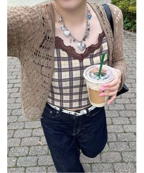 SLY(スライ)の「LIMITED ITEM CHECK PRINT LACE CAMI チェックプリントレースキャミ 春服 夏服(キャミソール・レディース・ベージュ系その他/ブラック系その他2・FREE)」の16枚目の写真