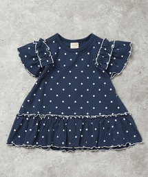 la poche biscuit（ラポシェビスキュイ）の「【セットアップ可◎】フリル袖ドット＆リボン柄半袖Tシャツ（Tシャツ/カットソー）」