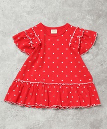 la poche biscuit（ラポシェビスキュイ）の「【セットアップ可◎】フリル袖ドット＆リボン柄半袖Tシャツ（Tシャツ/カットソー）」