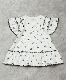 la poche biscuit（ラポシェビスキュイ）の「【セットアップ可◎】フリル袖ドット＆リボン柄半袖Tシャツ（Tシャツ/カットソー）」