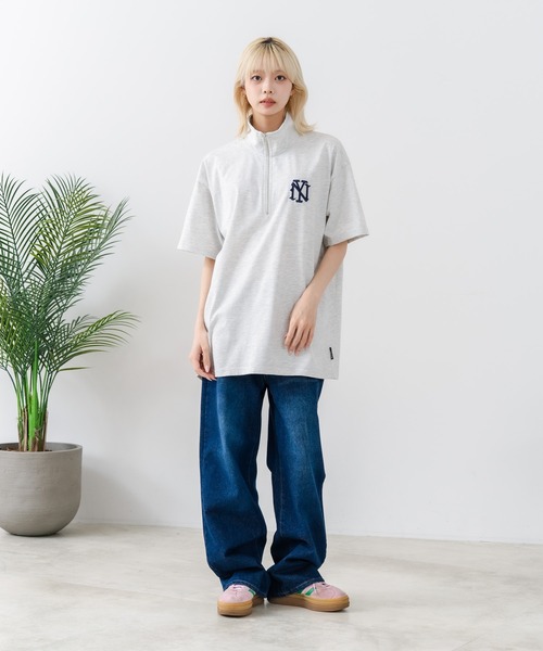 SAVIER(サビアー)の「【SAVIER/サビアー】×【ZERO STAIN/ゼロステイン】【NYロゴ立体刺繍】コラボ ハーフジップ Tシャツ オーバーサイズ 汗染み防止 ストリート・スケーター(Tシャツ/カットソー・メンズ・スミクロ/ホワイト・LARGE/MEDIUM)」の12枚目の写真