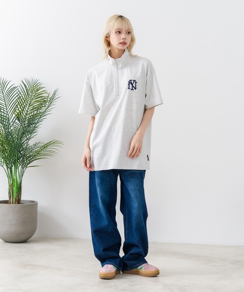 SAVIER(サビアー)の「【SAVIER/サビアー】×【ZERO STAIN/ゼロステイン】【NYロゴ立体刺繍】コラボ ハーフジップ Tシャツ オーバーサイズ 汗染み防止 ストリート・スケーター(Tシャツ/カットソー・メンズ・スミクロ/ホワイト・LARGE/MEDIUM)」の13枚目の写真