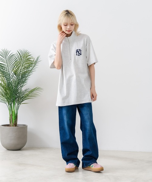 SAVIER(サビアー)の「【SAVIER/サビアー】×【ZERO STAIN/ゼロステイン】【NYロゴ立体刺繍】コラボ ハーフジップ Tシャツ オーバーサイズ 汗染み防止 ストリート・スケーター(Tシャツ/カットソー・メンズ・スミクロ/ホワイト・LARGE/MEDIUM)」の14枚目の写真