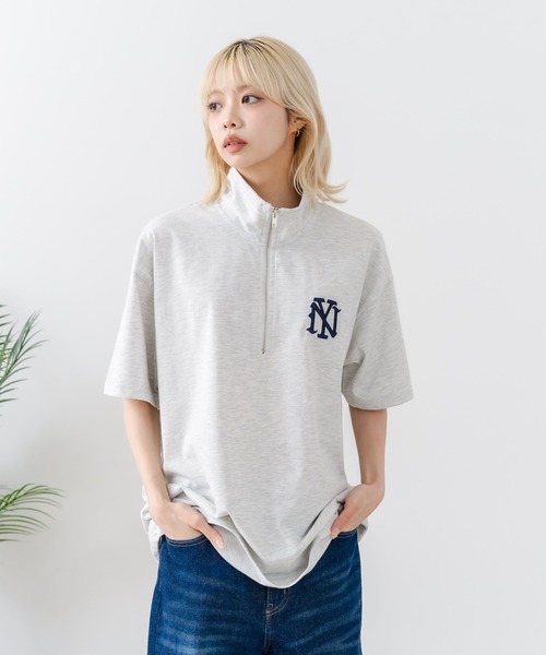 SAVIER(サビアー)の「【SAVIER/サビアー】×【ZERO STAIN/ゼロステイン】【NYロゴ立体刺繍】コラボ ハーフジップ Tシャツ オーバーサイズ 汗染み防止 ストリート・スケーター(Tシャツ/カットソー・メンズ・スミクロ/ホワイト・LARGE/MEDIUM)」の15枚目の写真
