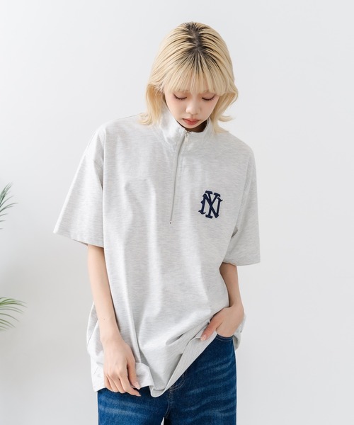 SAVIER(サビアー)の「【SAVIER/サビアー】×【ZERO STAIN/ゼロステイン】【NYロゴ立体刺繍】コラボ ハーフジップ Tシャツ オーバーサイズ 汗染み防止 ストリート・スケーター(Tシャツ/カットソー・メンズ・スミクロ/ホワイト・LARGE/MEDIUM)」の16枚目の写真