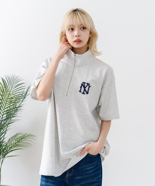 SAVIER(サビアー)の「【SAVIER/サビアー】×【ZERO STAIN/ゼロステイン】【NYロゴ立体刺繍】コラボ ハーフジップ Tシャツ オーバーサイズ 汗染み防止 ストリート・スケーター(Tシャツ/カットソー・メンズ・スミクロ/ホワイト・LARGE/MEDIUM)」の17枚目の写真