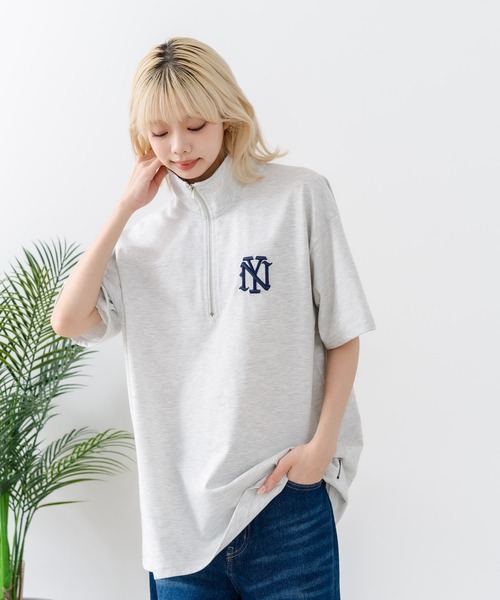 SAVIER(サビアー)の「【SAVIER/サビアー】×【ZERO STAIN/ゼロステイン】【NYロゴ立体刺繍】コラボ ハーフジップ Tシャツ オーバーサイズ 汗染み防止 ストリート・スケーター(Tシャツ/カットソー・メンズ・スミクロ/ホワイト・LARGE/MEDIUM)」の18枚目の写真