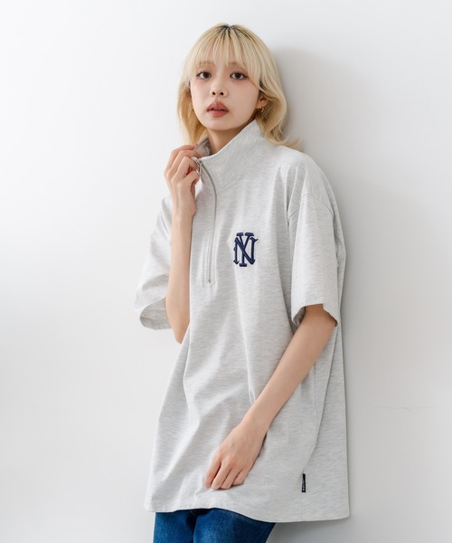 SAVIER(サビアー)の「【SAVIER/サビアー】×【ZERO STAIN/ゼロステイン】【NYロゴ立体刺繍】コラボ ハーフジップ Tシャツ オーバーサイズ 汗染み防止 ストリート・スケーター(Tシャツ/カットソー・メンズ・スミクロ/ホワイト・LARGE/MEDIUM)」の19枚目の写真