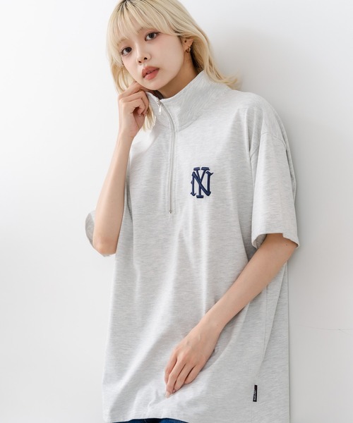 SAVIER(サビアー)の「【SAVIER/サビアー】×【ZERO STAIN/ゼロステイン】【NYロゴ立体刺繍】コラボ ハーフジップ Tシャツ オーバーサイズ 汗染み防止 ストリート・スケーター(Tシャツ/カットソー・メンズ・スミクロ/ホワイト・LARGE/MEDIUM)」の20枚目の写真