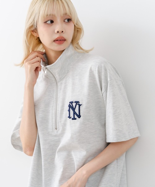 SAVIER(サビアー)の「【SAVIER/サビアー】×【ZERO STAIN/ゼロステイン】【NYロゴ立体刺繍】コラボ ハーフジップ Tシャツ オーバーサイズ 汗染み防止 ストリート・スケーター(Tシャツ/カットソー・メンズ・スミクロ/ホワイト・LARGE/MEDIUM)」の21枚目の写真