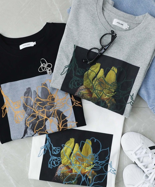 MDR(エムディアール)の「『フラワーフォト刺繍クルーTシャツ』(Tシャツ/カットソー・メンズ・オフホワイト/杢グレー/ブラック・L/M/XL)」の15枚目の写真