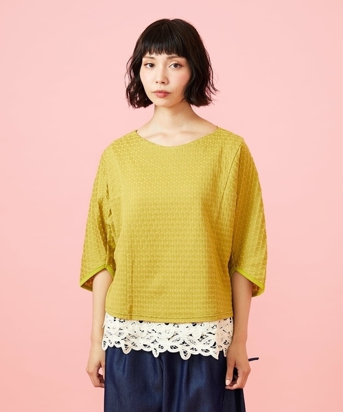 Jocomomola(ホコモモラ)の「Frijol ドットジャカードドルマンスリーブカットソー(Tシャツ/カットソー・レディース・ライラック/グリーン・40)」の1枚目の写真