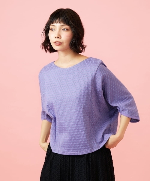 Jocomomola(ホコモモラ)の「Frijol ドットジャカードドルマンスリーブカットソー(Tシャツ/カットソー・レディース・ライラック/グリーン・40)」の4枚目の写真