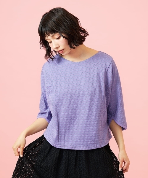 Jocomomola(ホコモモラ)の「Frijol ドットジャカードドルマンスリーブカットソー(Tシャツ/カットソー・レディース・ライラック/グリーン・40)」の5枚目の写真