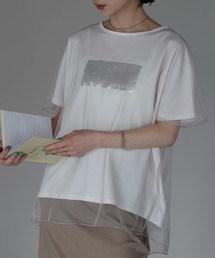 チュールレイヤード箔プリントTシャツ