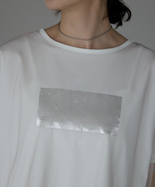 each(イーチ)の「チュールレイヤード箔プリントTシャツ(Tシャツ/カットソー・レディース・ブラック/ホワイト・FREE)」の9枚目の写真