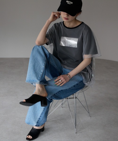 each(イーチ)の「チュールレイヤード箔プリントTシャツ(Tシャツ/カットソー・レディース・ブラック/ホワイト・FREE)」の18枚目の写真
