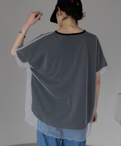 each(イーチ)の「チュールレイヤード箔プリントTシャツ(Tシャツ/カットソー・レディース・ブラック/ホワイト・FREE)」の21枚目の写真