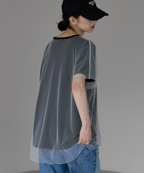 each(イーチ)の「チュールレイヤード箔プリントTシャツ(Tシャツ/カットソー・レディース・ブラック/ホワイト・FREE)」の22枚目の写真