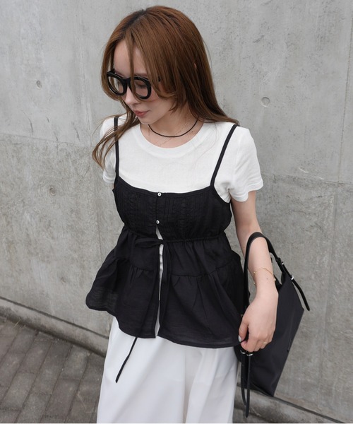 LAULEN（ローレン）の「layered pintuck camisole tops /レイヤードピンタックキャミソールトップス（Tシャツ/カットソー・レディース・グレー/ホワイト/ベージュ/イエロー・FREE）」の11枚目の写真
