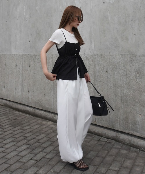 LAULEN（ローレン）の「layered pintuck camisole tops /レイヤードピンタックキャミソールトップス（Tシャツ/カットソー・レディース・グレー/ホワイト/ベージュ/イエロー・FREE）」の8枚目の写真