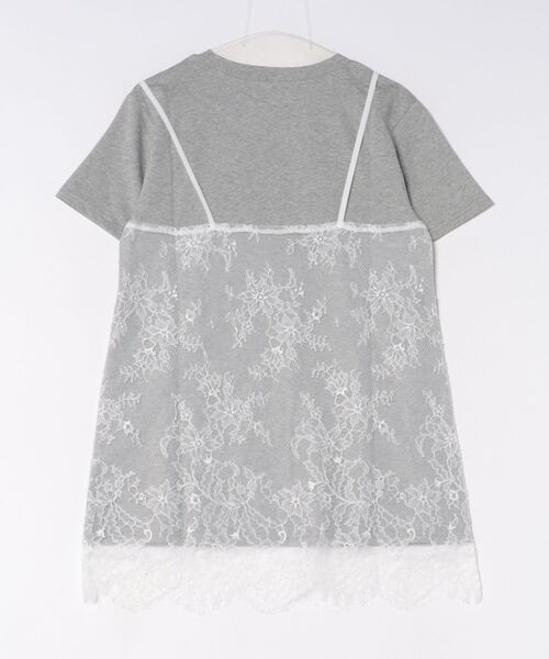 Social GIRL(ソーシャルガール)の「レースキャミレイヤードTシャツ 半袖Tシャツ キャミドッキングTシャツ(Tシャツ/カットソー・レディース・ブラック/オフホワイト/杢グレー・M)」の4枚目の写真