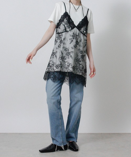 Social GIRL(ソーシャルガール)の「レースキャミレイヤードTシャツ 半袖Tシャツ キャミドッキングTシャツ(Tシャツ/カットソー・レディース・ブラック/オフホワイト/杢グレー・M)」の11枚目の写真