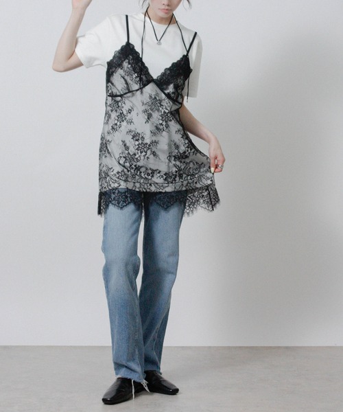 Social GIRL(ソーシャルガール)の「レースキャミレイヤードTシャツ 半袖Tシャツ キャミドッキングTシャツ(Tシャツ/カットソー・レディース・ブラック/オフホワイト/杢グレー・M)」の12枚目の写真