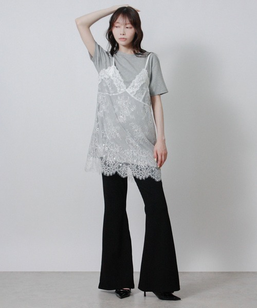 Social GIRL(ソーシャルガール)の「レースキャミレイヤードTシャツ 半袖Tシャツ キャミドッキングTシャツ(Tシャツ/カットソー・レディース・ブラック/オフホワイト/杢グレー・M)」の20枚目の写真