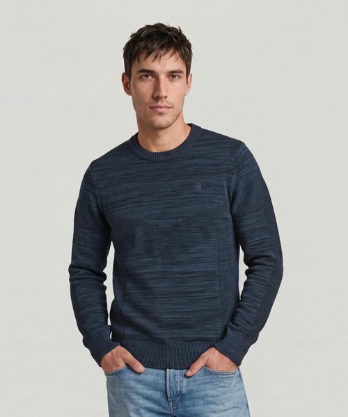 G-STAR(ジースター)の「3D Biker Knit Pullover/デザイン編みクルーネックニットセーター(ニット/セーター・メンズ・グリーン系その他/ブルー系その他・MEDIUM/X-LARGE/SMALL/LARGE/X-SMALL)」の1枚目の写真