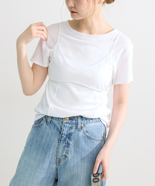 B.C STOCK(ベーセーストック)の「《2枚セット》手洗い可 / *MAI.M. BRA SET SHEER TEE(Tシャツ/カットソー・レディース・ブラック/ホワイト・FREE)」の2枚目の写真
