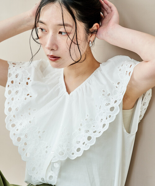 FREAK'S STORE(フリークスストア)の「ラッフル ノースリーブブラウス(シャツ/ブラウス・レディース・ブラック/オフホワイト・フリ-)」の10枚目の写真