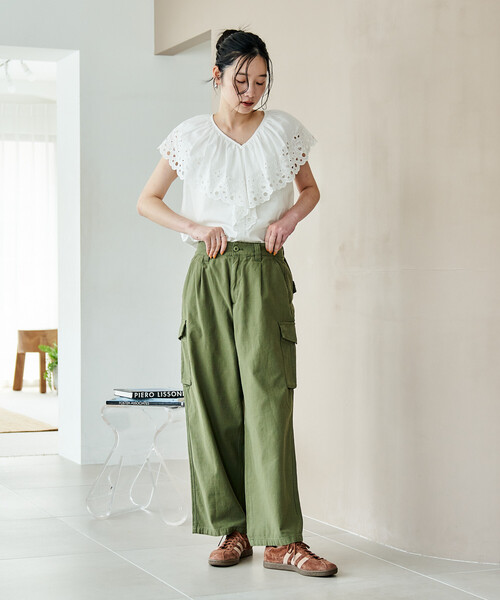 FREAK'S STORE(フリークスストア)の「ラッフル ノースリーブブラウス(シャツ/ブラウス・レディース・ブラック/オフホワイト・フリ-)」の6枚目の写真