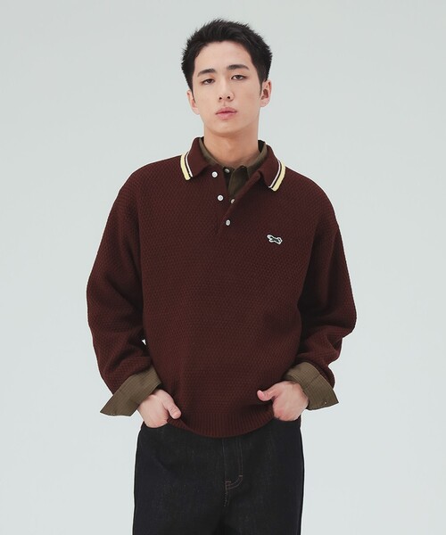 PENNEYS（ぺニーズ）の「PENNEY'S / FOX ライン ニット ポロシャツ（ニット/セーター・メンズ・チャコールグレー/ワイン/ネイビー・SMALL/LARGE/MEDIUM）」の3枚目の写真