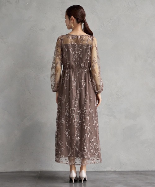 AIMER(エメ)の「グラデーションフラワー刺繍チュールロングスリーブフレアパーティードレス 結婚式 お呼ばれ ドレス 20代 30代(ドレス・レディース・ブラウン/スモーキーグリーン系/ピンクベージュ・SMALL/MEDIUM)」の8枚目の写真
