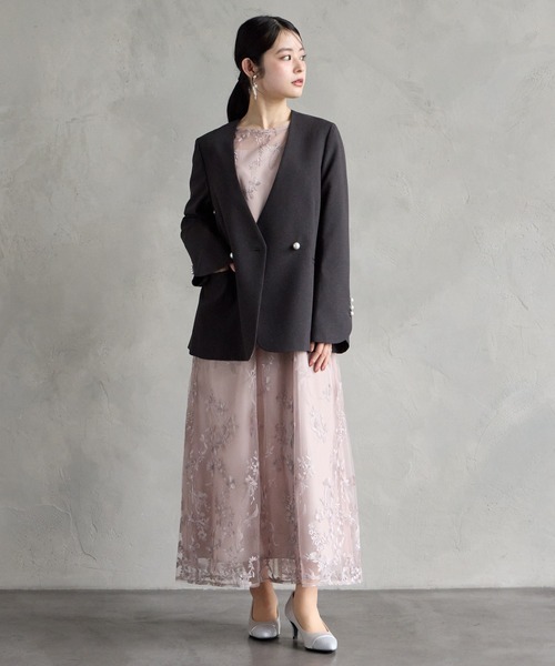 AIMER(エメ)の「グラデーションフラワー刺繍チュールロングスリーブフレアパーティードレス 結婚式 お呼ばれ ドレス 20代 30代(ドレス・レディース・ブラウン/スモーキーグリーン系/ピンクベージュ・SMALL/MEDIUM)」の5枚目の写真