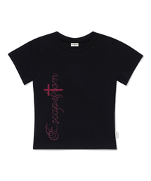 バーティカルロゴプリントスリムフィット半袖Tシャツブラック