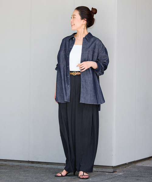 B.C STOCK(ベーセーストック)の「ウォッシャブル / DU JOUR / デュ ジュール JEAN NOMADS SHIRT(シャツ/ブラウス・レディース・ベージュ/ネイビー・FREE)」の4枚目の写真