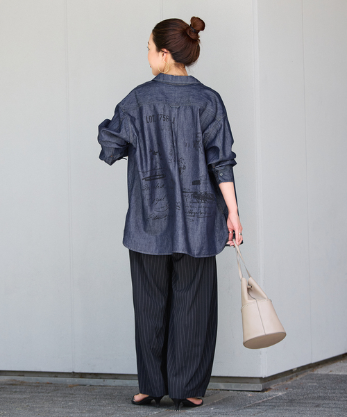 B.C STOCK(ベーセーストック)の「ウォッシャブル / DU JOUR / デュ ジュール JEAN NOMADS SHIRT(シャツ/ブラウス・レディース・ベージュ/ネイビー・FREE)」の7枚目の写真