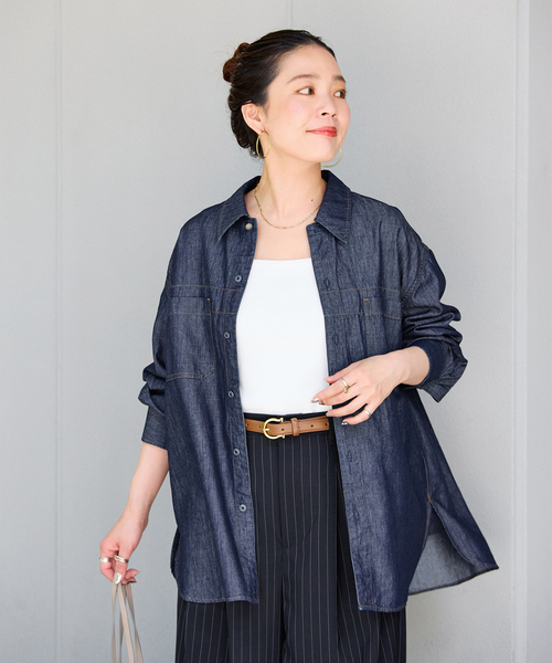 B.C STOCK(ベーセーストック)の「ウォッシャブル / DU JOUR / デュ ジュール JEAN NOMADS SHIRT(シャツ/ブラウス・レディース・ベージュ/ネイビー・FREE)」の8枚目の写真