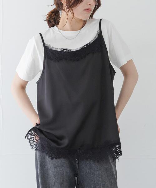 URBAN RESEARCH Sonny Label(アーバンリサーチサニーレーベル)の「レースキャミソール×Tシャツ SET(Tシャツ/カットソー・レディース・ブラック・FREE)」の1枚目の写真