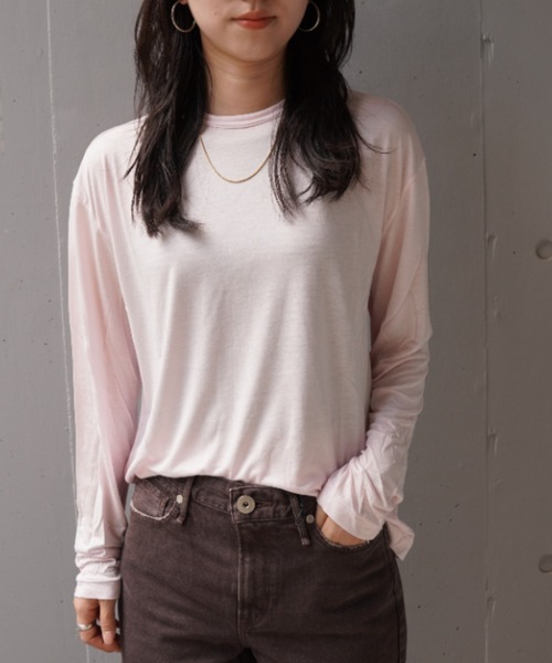 ATON(エイトン)の「ATON (エイトン) MODAL SILK JERSEY | CREW NECK PULLOVER(Tシャツ/カットソー・レディース・ホワイト/ピンク/ブラック・2)」の3枚目の写真