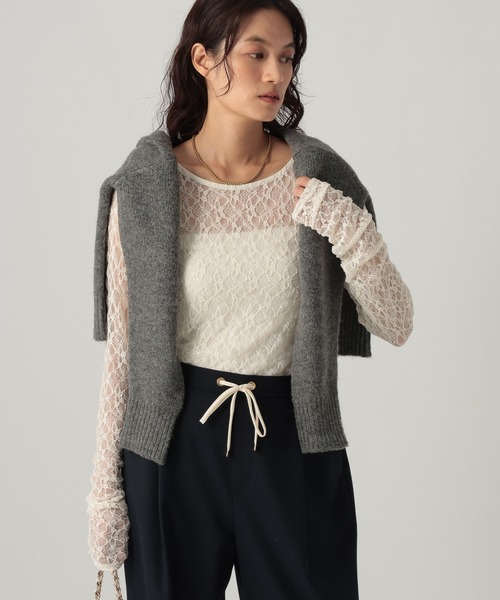 Elura(エルーラ)の「ストレッチレースプルオーバー/1067912(Tシャツ/カットソー・レディース・ブラック/チャコールグレー/オフホワイト・FREE)」の1枚目の写真