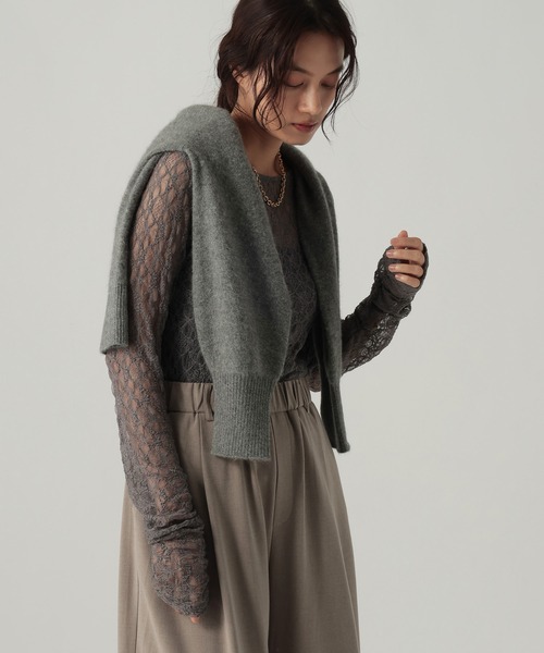Elura(エルーラ)の「ストレッチレースプルオーバー/1067912(Tシャツ/カットソー・レディース・ブラック/チャコールグレー/オフホワイト・FREE)」の6枚目の写真